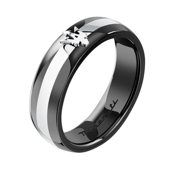 Ανδρικό δαχτυλίδι Maserati JM225ATZ610 δίχρωμο σε ασημί-μαύρο χρώμα από ατσάλι και κεραμικό.